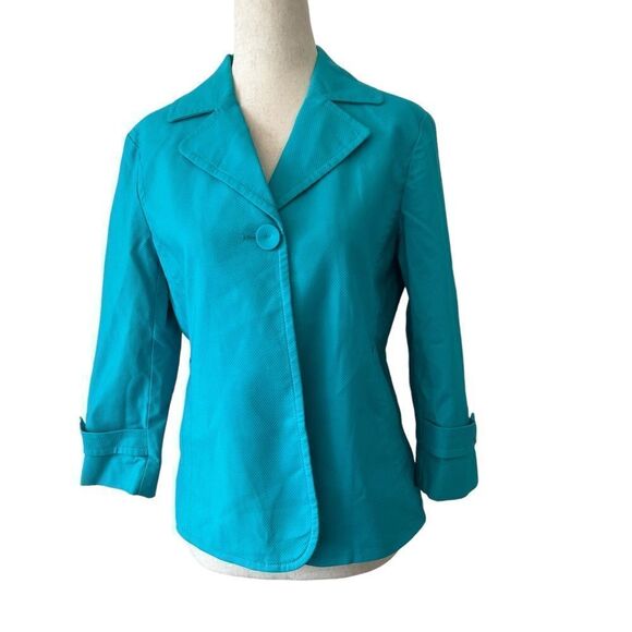 Talbots NWOT Cotton Stretch Pique Turquoise One Button Blazer Jacket 6P - Picture 1 of 6